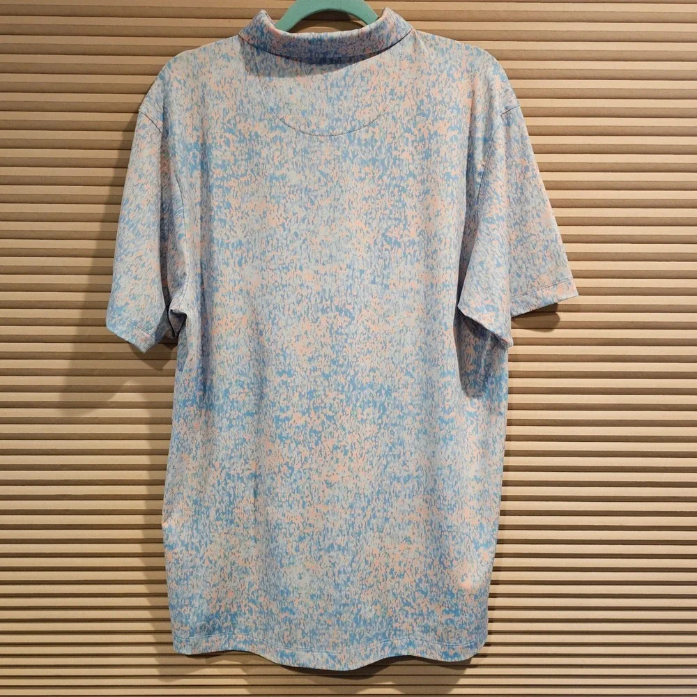 Bad Birdie‎ Mens XL Golf Polo Blue Peach Abstract Print Short Sleeve Performance